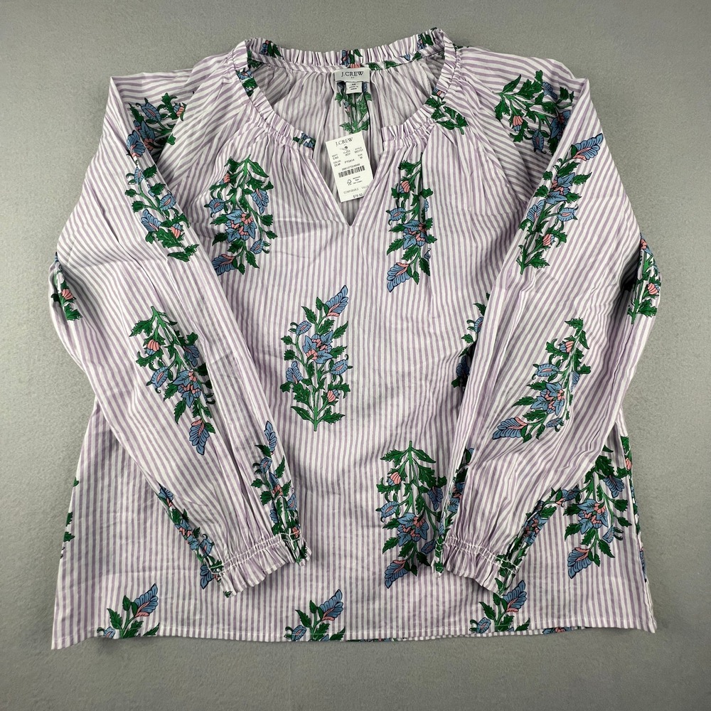J.Crew Floral Stripe Cotton Voile‎ Top Womens Medium Purple B0751 Boho Coastal